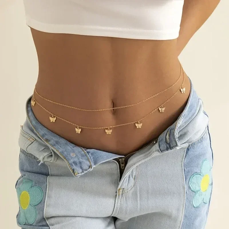 Body Jewelry For Sale - Nowy urok Seksowny dwuwarstwowy łańcuszek motylkowy