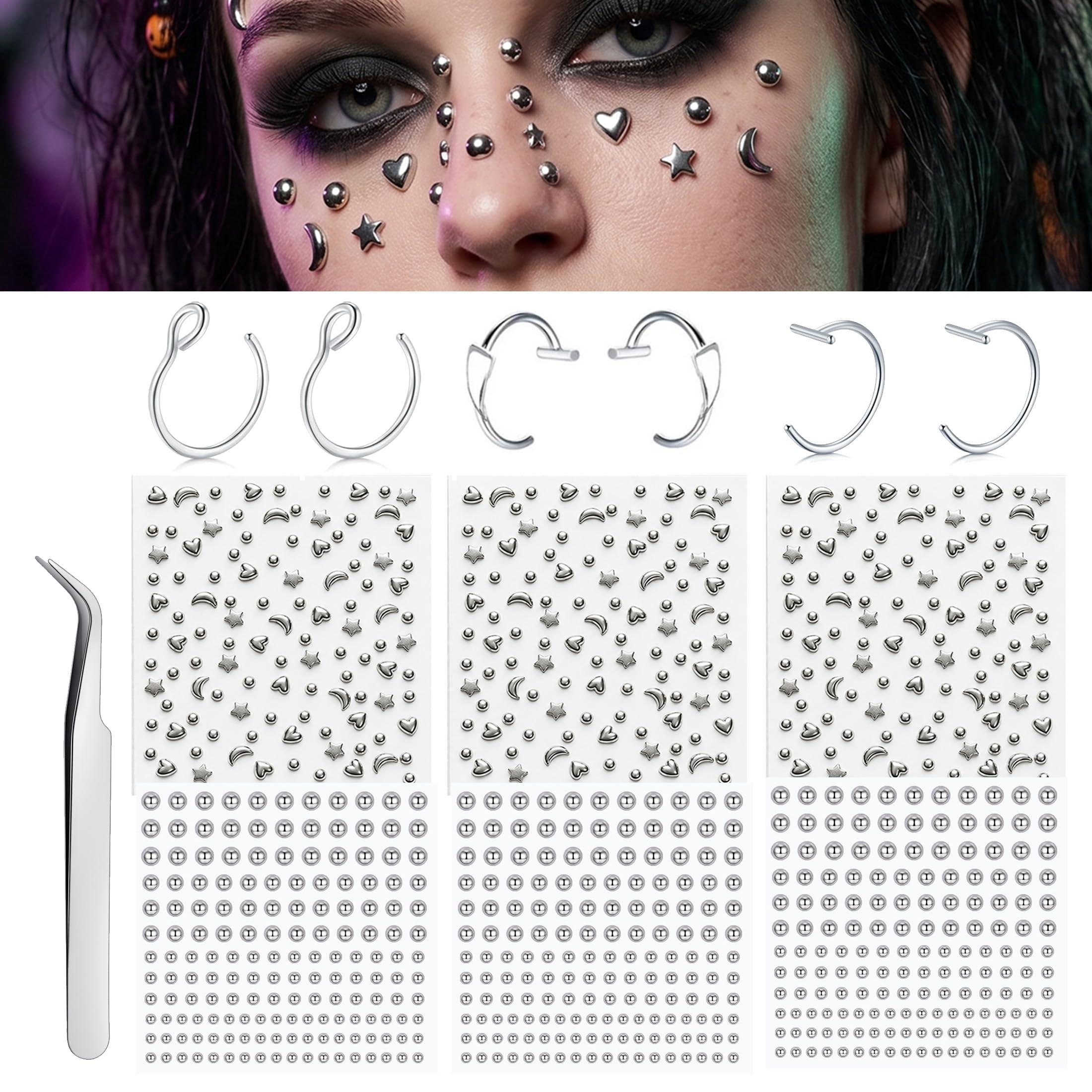 Body Jewelry Hoops - Sztuczne kolczyki, naklejane kuleczki na nos,