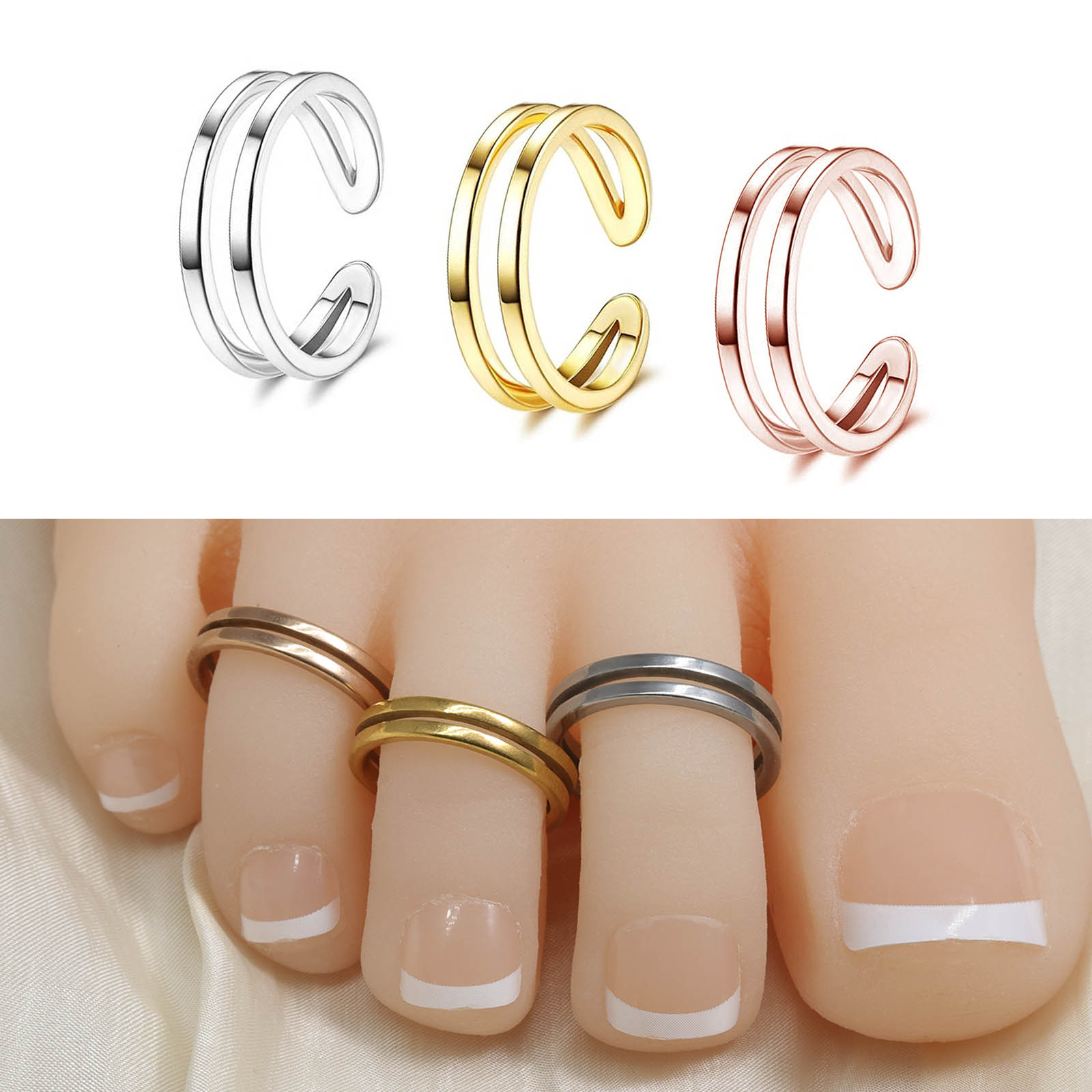 Body Jewelry Hoops - Regulowany podwójny pierścionek na palec ze