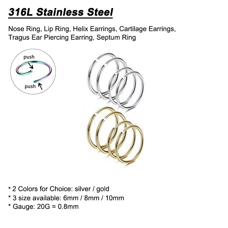 6 sztuk/partia Hipoalergiczne  – Body Jewelry Hoops recenzja i cena